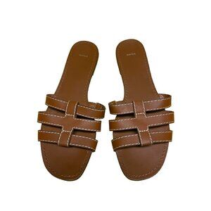 Parfois Brown Faux Leather Slide Sandals Size 38 | M5 | Chic Summer Flat Slides